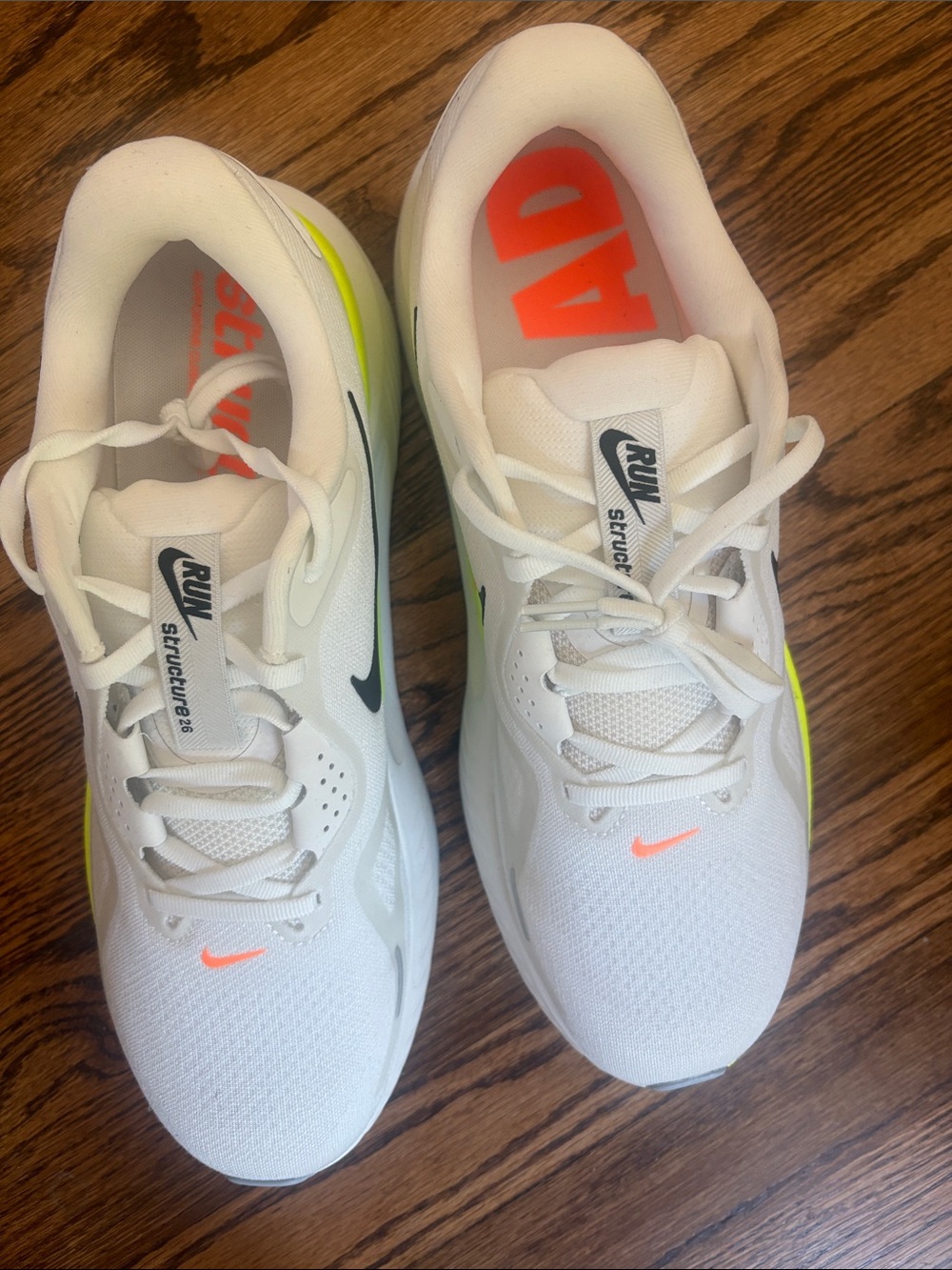 Never been worn, Nike White Running Shoes with Neon Yellow & Coral Accents